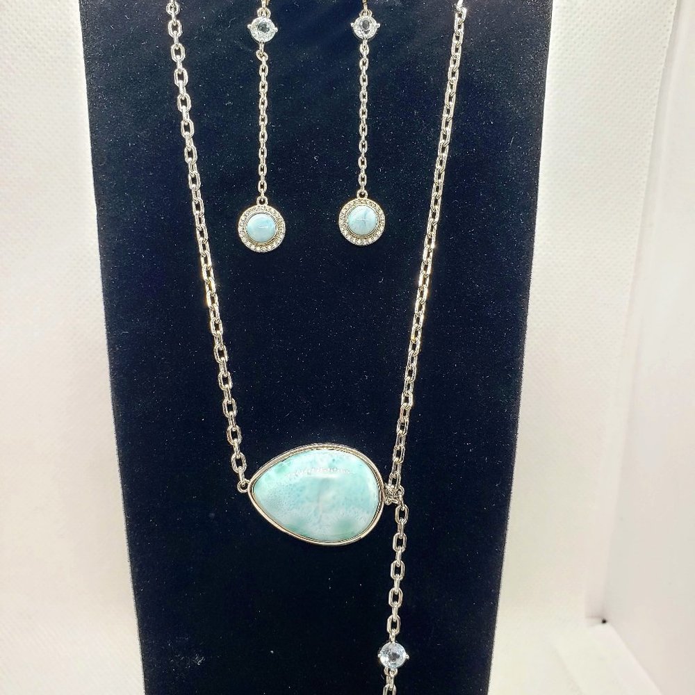 Blue Larimar Sterling Silver Necklace Earring Set